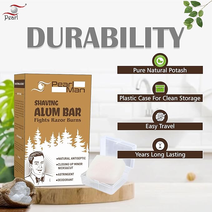 Pearl Shaving Alum Bar (Fitkari) - 100g | 100% Pure Natural Alum Stone | Gentle & Effective Aftershave| Ideal for Razor Burn Relief | Chemical-Free Shaving Aid, white