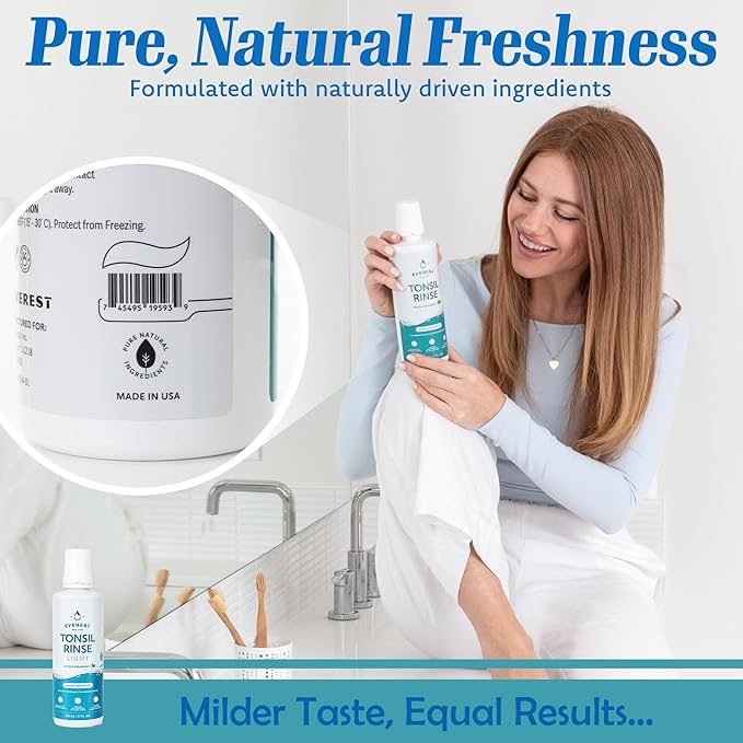 Everest Mouth Wash & Tonsil Stone Remover – Natural Mouthwash or Oral Rinse Liquid to Help Soothe Tonsils, Bad Breath, & Relieve Dry Mouth - Alcohol Free Treatment (17 fl oz, Light Spearmint)