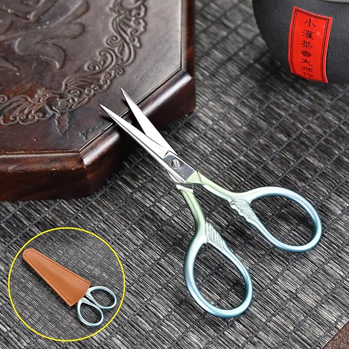2PCS Vintage Style Scissors - Small Vintage Sharp Detail Shears for DIY Craft, Sewing, Artwork,scissors yarn Needlework Yarn, Fabric Cutting, Thread Snips Color Titanium