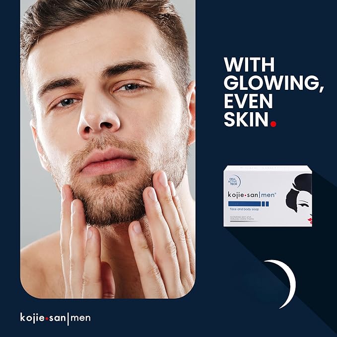 Kojie San Men Face and Body Soap – 135g | Deep Cleansing Bar for Smooth, Fresh, and Hydrated Skin | Sulfate-Free and Paraben-Free