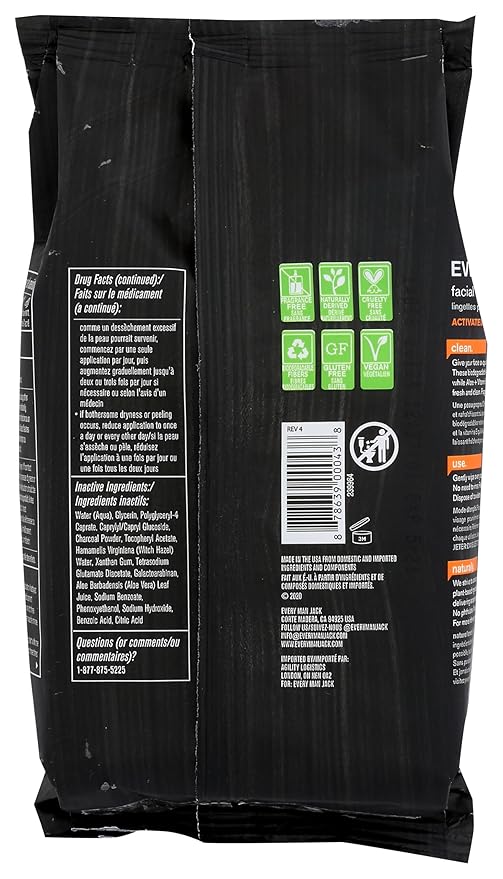 EVERY MAN JACK Wipes Facial Oil Defense Volcanic Clay, 30 CT