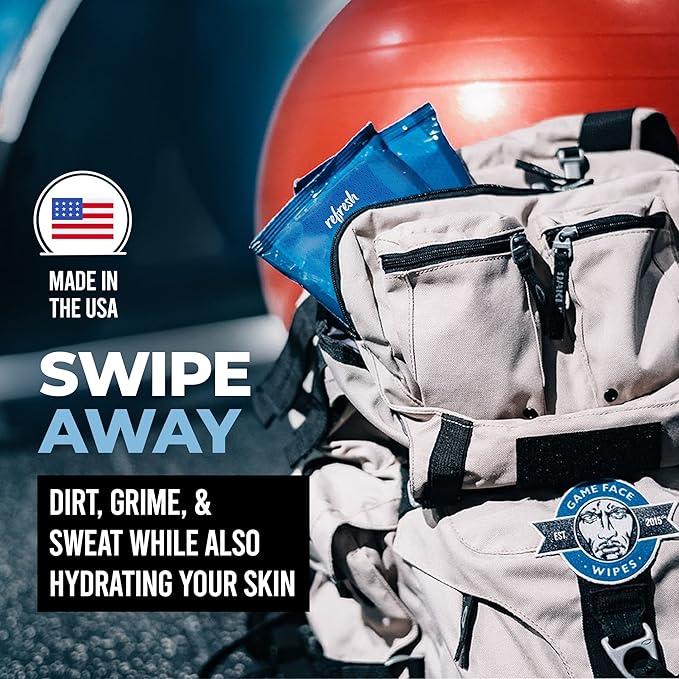 Game Face Deodorizing Body Wipes 25 Count Extra Large Size Compostable Cloth Naturally Formulated Hydrating, Refreshing, and Odor Neutralizing Wipes for Athletic, Sport, and On The Go Needs