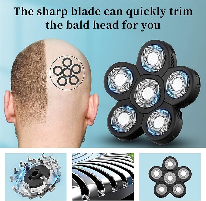 Roziapro Upgrade 6D Electric Shaver Replacement Head Freedom Head Shaver Replacement Blades Head Shavers for Bald Men Replaceable Head Waterproof Blades for Men Replacement Blade Head (Gray Pack2)