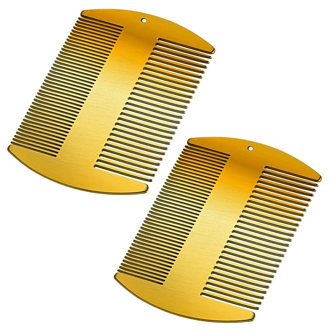 Boao 2 Pcs Metal Hair Combs for Women Men Stainless Steel Beard Mustache Comb Credit Card Size Lice Wallet Pocket Fine Cutting Teasing Barber Hair Styling Dandruff Remove Dreadlock(Gold)