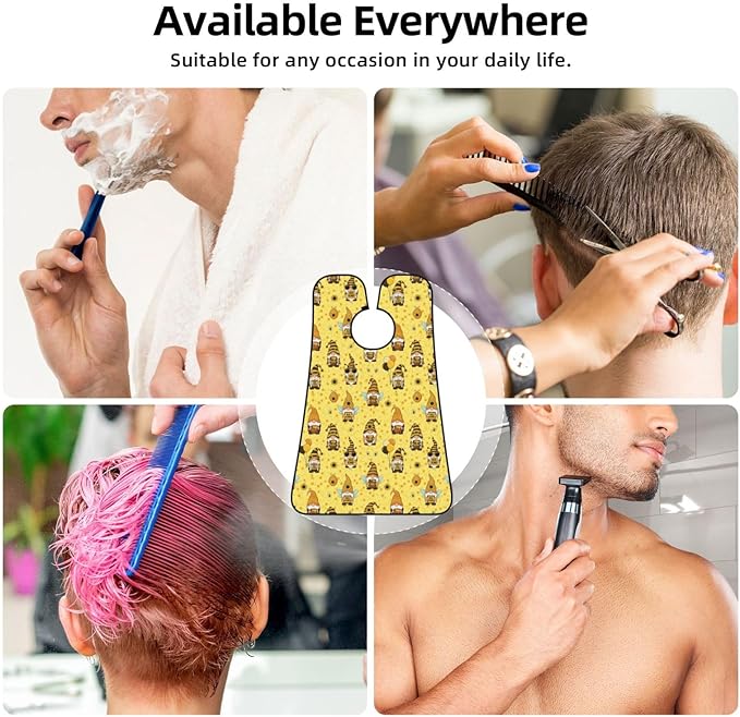 Men's Shaving Accessory Funny Honeybee Gnomes Bee Sunflower Yellow Flowers Floral, Waterproof Beard Apron with Hair Catcher & Suction Cups