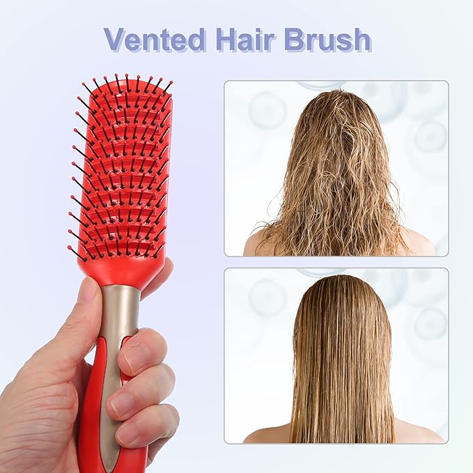 VOCOSTE 1 Pcs Hair Brush, Detangling Brush for Women Men, Hair Brush for Straight, Curly, Long, Short, Thick, Thin, Dry Hair, Red, Plastic
