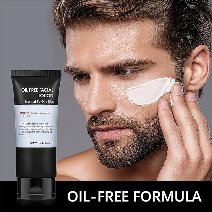Men's Oil Free Facial Lotion, Men Hydrating Cream Deeply Moisturizes & Soothes Skin, Light & Non-Greasy Texture, Firm & Lift Hydrating Cream, Reduce Fine Lines & Strengthen Skin Barrier