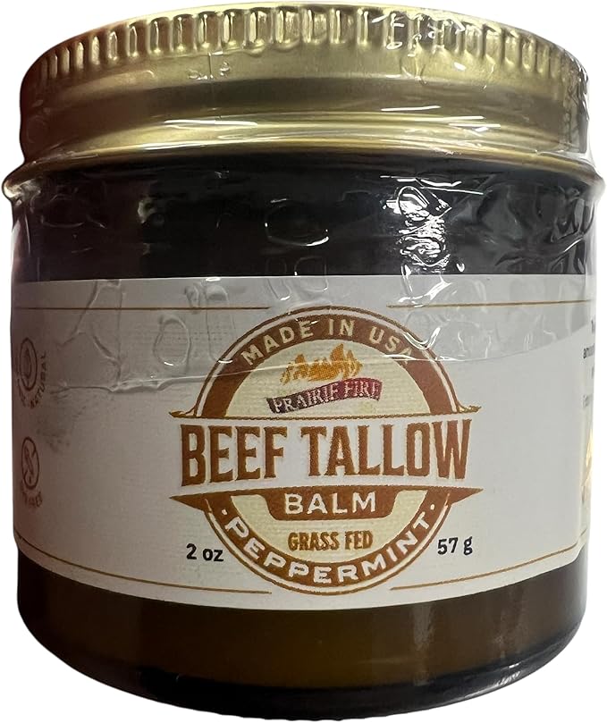Grass Fed Beef Tallow Balm - 2 oz - Grown and Made in USA - Organic Grass Fed and Finished Tallow - Moisturizing Skin Care Peppermint