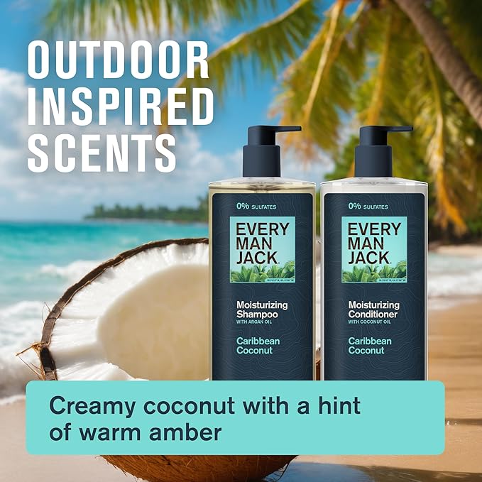 Every Man Jack Men's Shampoo and Conditioner Set - Caribbean Coconut - Made w/Plant Powered Moisturizing Ingredients like Coconut & Argan Oil - 16 fl oz (2 Pack)