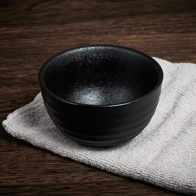 Vintage Design Handmade Pottery Shaving Bowl Thicken Ceramic Soap Dish Black 4.5" (Black)