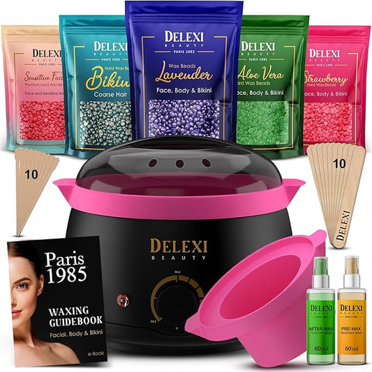 Premium Waxing Kit for Women & Men – Painless Hard Wax Beads for Coarse Hair, Smart-Heat Wax Warmer (No Burns), 41-Piece Set for Brazilian, Bikini & Face – Resultados de Salón en Casa