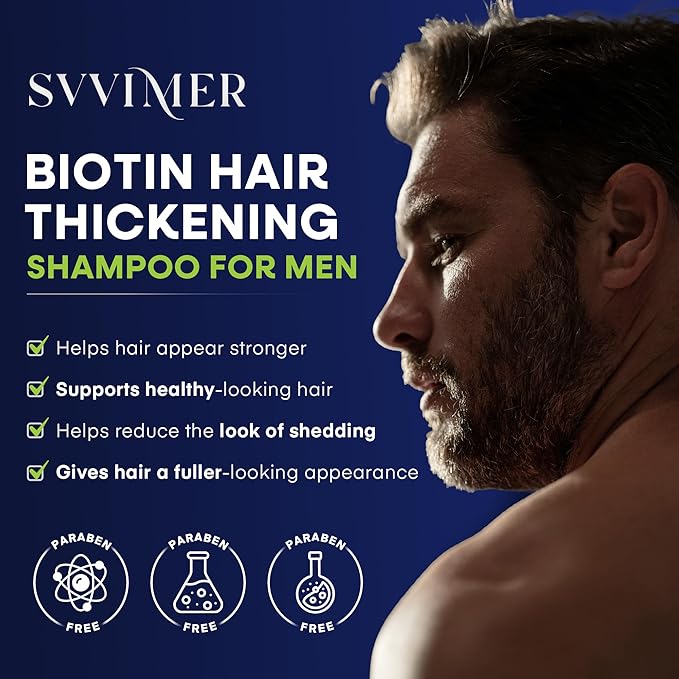Svvimer Biotin Hair Growth Shampoo - Root Activator Thickening Shampoo for Men - With Rosemary Tea Tree Oil Caffeine For Hair Loss And Thinning Thickening - 13.5 Fl Oz (Pack Of 1)
