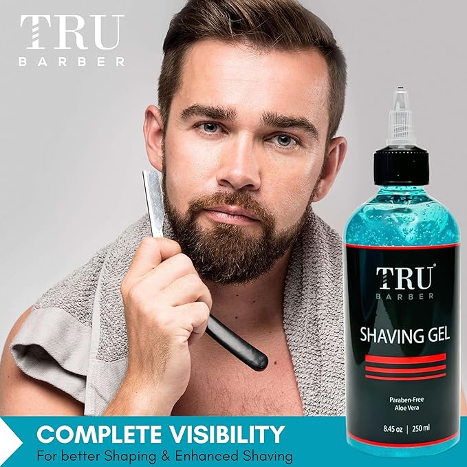 TRU BARBER Shaving Gel for Men, Straight razor shave, Perfect edging and smooth shaving
