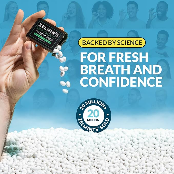 Zelmin's Minty Mouth Breath Freshener - (5 Pack) Long Lasting Bad Breath Treatment for Adults, Instant Freshness Helps with Dry Mouth, Natural Breath Mints for Travel, Alcohol-Free, Keto, Gluten-Free