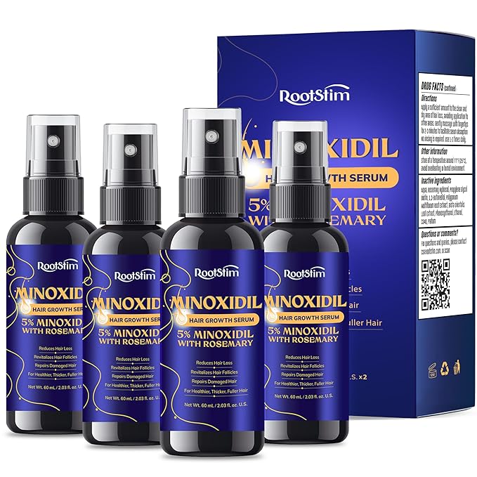 5% Minoxidil Hair Growth for Men and Women: 4-Pack Extra Strength Minoxidil Hair Loss Treatment Serum with Rosemary for Faster Stronger Thicker Hair Growth - 240 ML