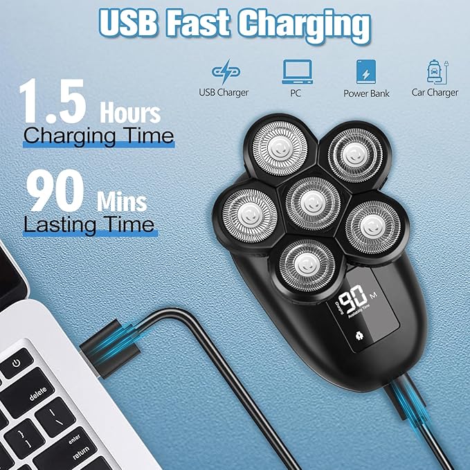 Electric Shaver for Men, 6 in 1 Electric Razor for Men, IPX7 Wet/Dry Waterproof Men's Shavers Rotary Head with Shavers Kit LED Display, Gifts for Husband, Dad,Boyfriend (Silver)