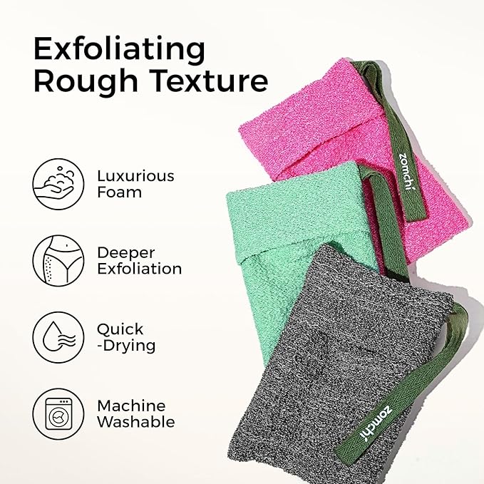 ZOMCHI 3 Pack Exfoliating Soap Bag, Body Scrubber Sponge, Soap Savers for Bar Soap, Soap Bar Pouch for Deep Exfoliation