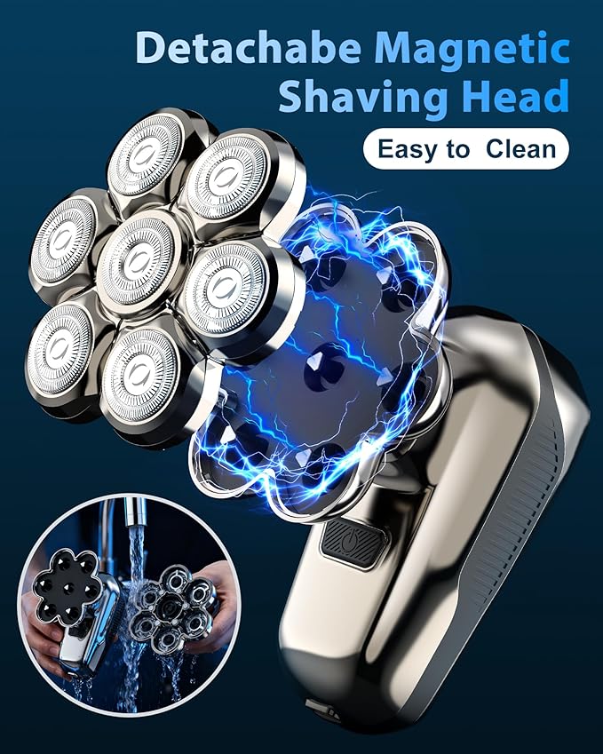 Head Shaver for Bald Men, 5-in-1 Electric Razor with 7D Floating & 2-Speed Modes, IPX7 Waterproof, LED Smart Display and & Type-C Fast Charging, Professional Grooming Kit for Men Head, Face Beard