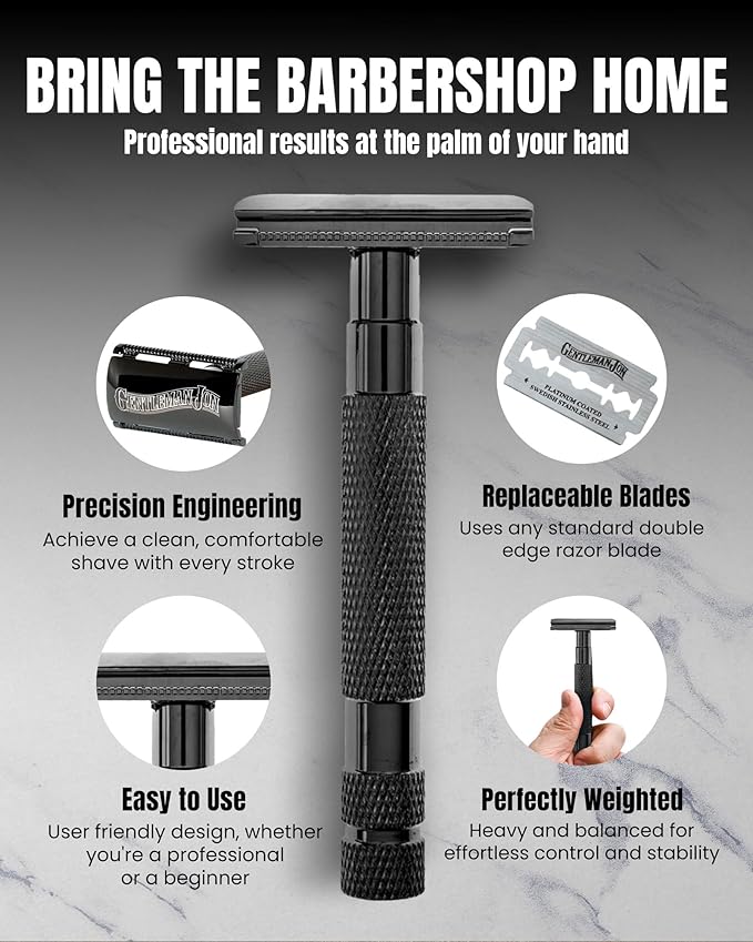 Gentleman Jon Deluxe Vintage Shaving Kit for Men - Men's Shaving Set Gifts, Compact Design, Includes Safety Razor and Brush Stand, Brush, Potassium Alum Block, Soap, Stainless Bowl, Stand & Dopp Kit