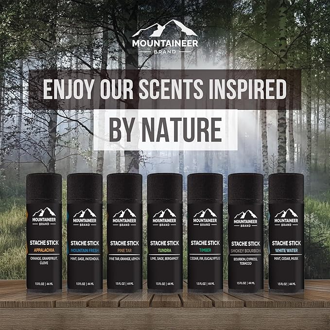 Mountaineer Brand Stache Stick | Made with Natural Ingredients in West Virginia | Firm & Long Lasting Hold | Mustache Wax | Moustache Shape & Styling | Beard Wax for Men | 1.5oz (Timber)