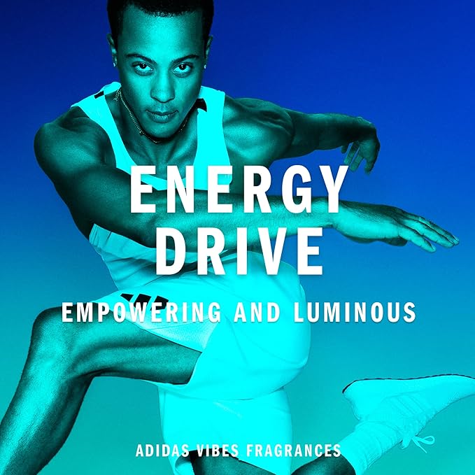 Adidas Vibes Energy Drive Eau de Parfum 1.6 fl oz (Pack of 1), Notes of Fougere, Lavender, and Vanilla, Unisex Fragrance, Long Lasting, Sporty Fragrance, Travel Size