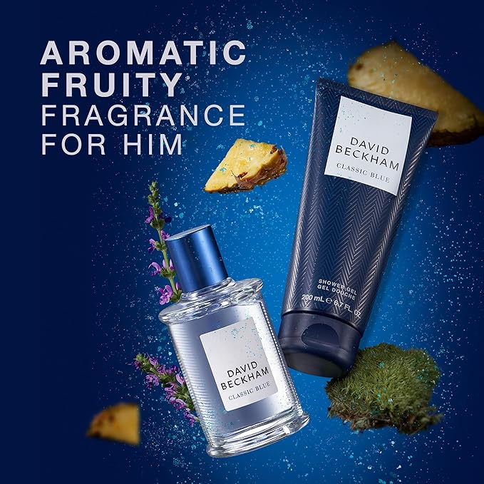 David Beckham Classic Blue Giftset 1.6 fl oz EDT + 6.7 fl oz Shower Gel, Notes of Pineapple, Apple Sage, and and Cashmere Wood, Men's Fragrance, Long Lasting, Everyday Fragrance