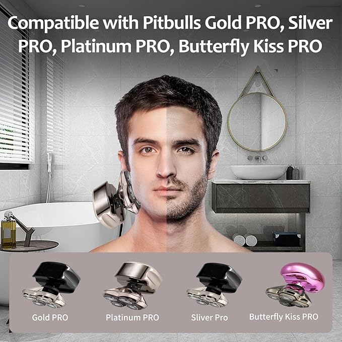 Head Shaver Replacement Heads Compatible with Pitbulls Gold PRO,Silver PRO, Platinum PRO,Butterfly Kiss PRO - Hypoallergenic Stainless Steel Shaver Foil Replacement - 4D Floating Blade