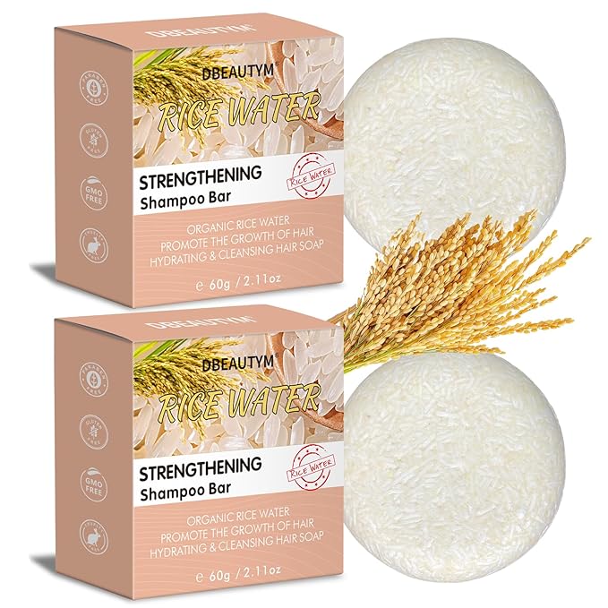 2 Pack Rice Water Hair Shampoo Bar,Solid Shampoo Bar for Hair Growth – Strengthening Hair Shampoo for Men and Women – Reduce Breakage,Boosts Shine,Soap for Dry Damaged Hair
