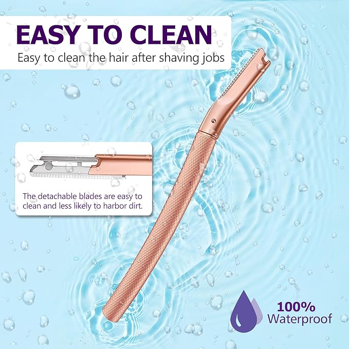 Eyebrow Razor with 16 Blades, Metal Razors for Women and Men,Dermaplane Razor for Women Face, Facial Hair Removal for & Eyebrow Hair Removal (Rose Gold)