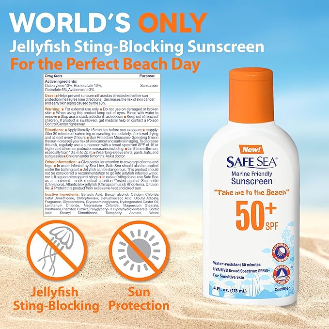 Safe Sea Anti-Jellyfish Sting Protective Lotion - Sunscreen - Sunblock - Sea Lice - Jelly Fish - 50SPF Adults (SPF50 + SPF40)