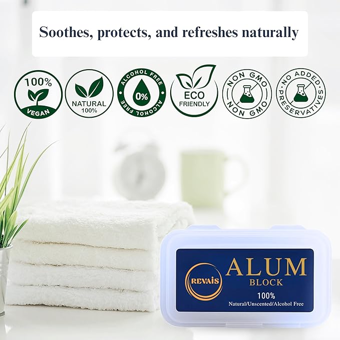 Natural Alum Block 100g – 100% Pure Fitkari Stone Deodorant & Aftershave for Men, Soothes Razor Burn & Shaving Cuts, Astringent, Non-Staining, Unscented, Alcohol-Free, Gentle on Skin