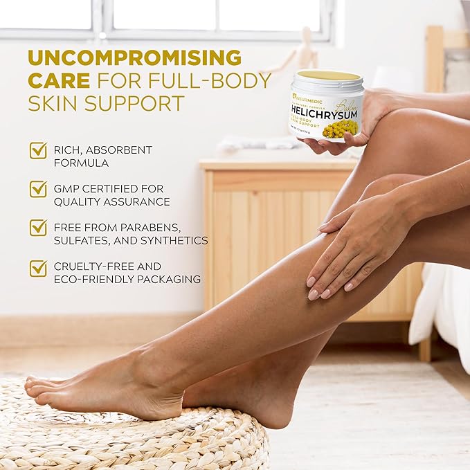 Helichrysum Essential Oil Balm - Helichrysum Italicum Cream for Veins Bruises Aches Pains & Skin Healing - Full Body Hydration Multipurpose Salve for Bruising & Wrinkles