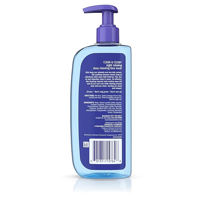 Clean & Clear Night Relaxing Deep Cleaning Face Wash, 8 Fluid Ounce (Packaging May Vary) (Pack of 2)