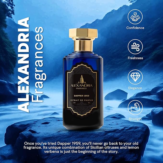 Alexandria Fragrances Dapper 1959 Eau De Parfum for Men - Long Lasting Luxury Perfume with Sicilian Citrus, Lemon Verbena, Lavender, Pepper & Star Anise - Elegant Everyday Cologne for Men - 30ml