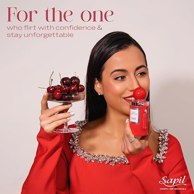 Sapil Cheeky Cherry Oud Eau de Parfum – Long Lasting Unisex Floral Oud Perfume | Cherry, Jasmine & Leather Notes | Sweet Spicy Oud Fragrance | 3.4 oz / 100ml