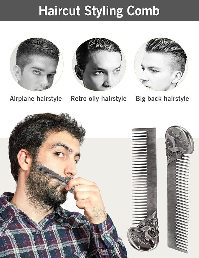 Beard Comb Beard Mustache Pocket Comb Hair Comb for Men Zinc Alloy Hair Brush Mustache and Beard Styling Tool for Home Salon (silver)