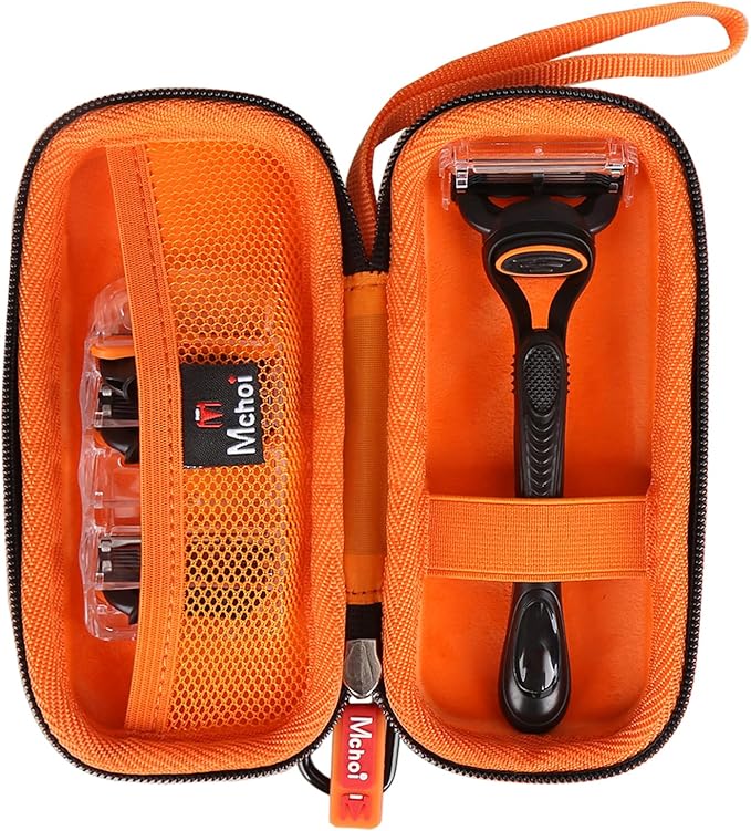 Mchoi Hard Carrying Case Fits for Gillette Fusion5 Men’s Razor & Proglide Shield Men's Razor, Case Only (Black, Orange)