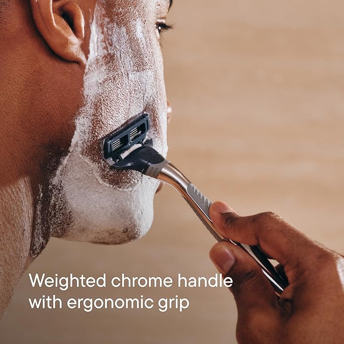 Harry's Original Shaving Kit for Men - Razor Handle, 5 Razor Blade Refills, Foaming Shave Gel, Travel Blade Cover - German Engineered - Chrome Edition