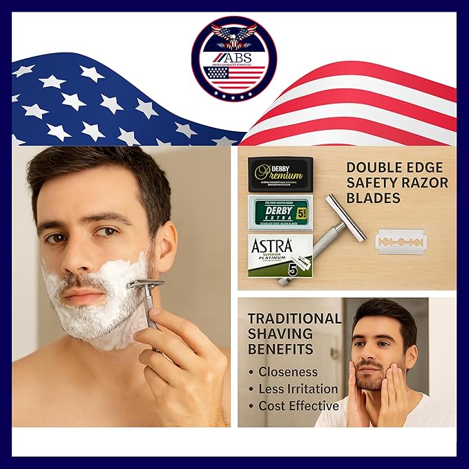 Double Edge Safety Razor Blades Sampler Pack for Men-Includes 3 Top Global Brands: Dorco Astra Derby-Comfortable Shaving –Fits All Double Edge Safety Razors (100)