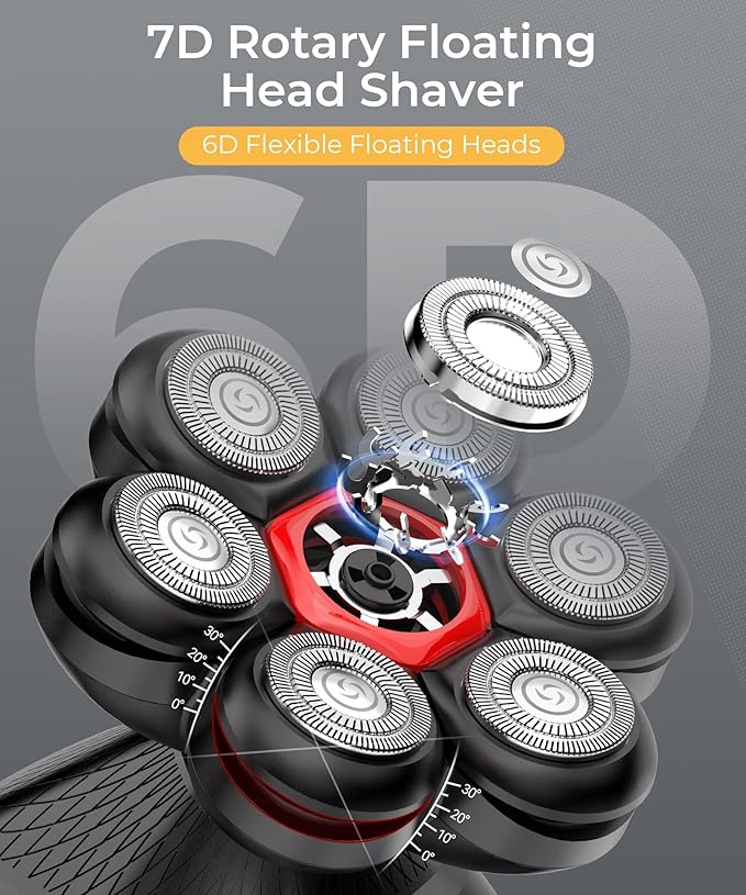 Head Shavers for Bald Men, 7D Head Shaver with LED Display, 3 Adjustable Modes, 10000 RPM High Speed Motor, IPX8 Waterproof, USB Fast Charging, Black