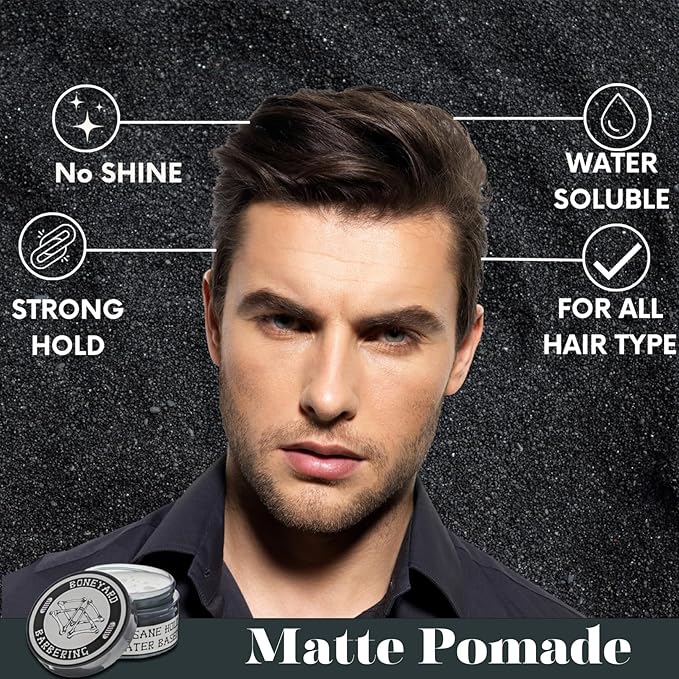 Matte Hair Wax Pomade, Water Based Styling Clay Pomade for All Hair Types Hair Paste for Men with No Shine Natural-Looking Hairstyle, Long-Lasting, Strong & Flexible Hold, 4 Oz