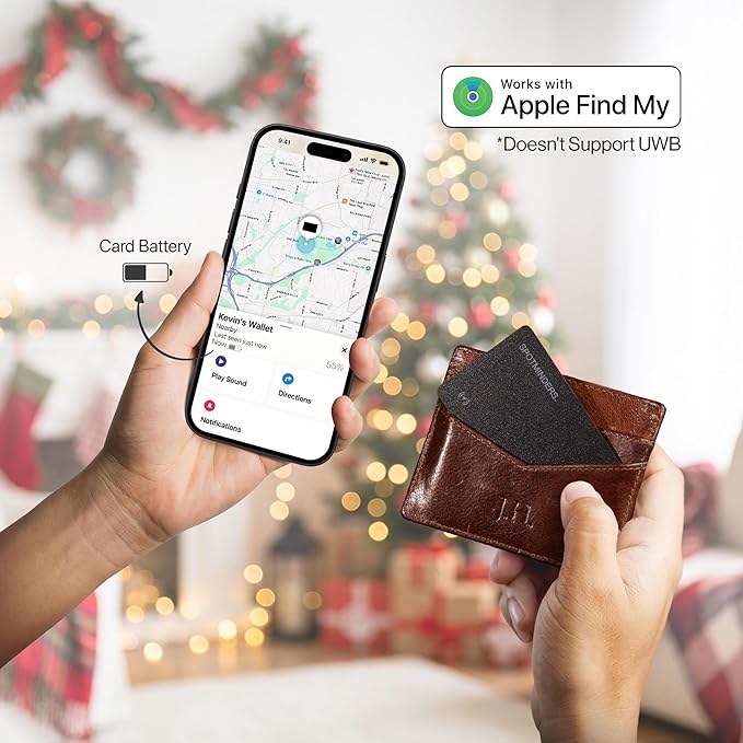 SPOTMINDERS Apple MFi Certified Wallet Tracker Works With Apple Find My Tracking Card for Wallet Card Rechargeable IP68 Waterproof 0.07in Slim iPhone Item Finder for Luggage Tags Purse Gifts for Women