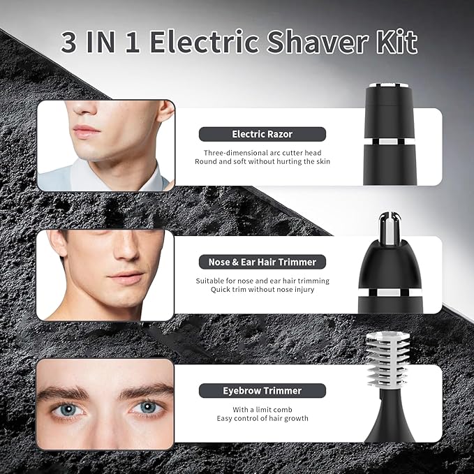 Nose Hair Trimmer for Men and Women, Eyebrow Trimmer, Electric Shaver Razor 3 in 1, Portable, Waterproof and Rechargeable for Ears, Face, Legs (Black)