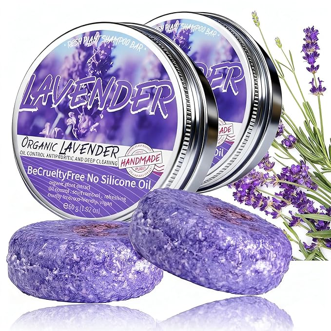 2PCS Shampoo Bar for Gray Hair, Lavender Shampoo Bar for Gray Hair, Natural Organics Shampoo and Conditioner Barfor Thinning Hair for Men & Women (Lavender)