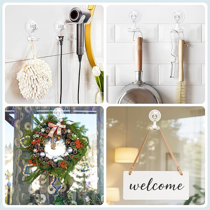 VIS'V Suction Cup Razor Holder, Shower Suction Razor Hooks for His and Hers, Removable and Reusable, Clear, 2 Pcs