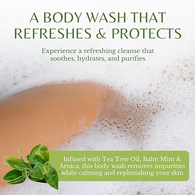 Tea Tree Oil Body Wash, Cleanses & Relieves Itchy Skin, Soothes Jock Itch, Acne & Ringworm, Shower Gel for Dry and Sensitive Skin, Women & Men, Organic & Natural, 16 fl oz