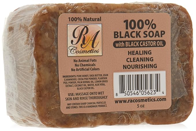 RA COSMETICS 100% Black Soap, Black Castor Oil, 5 oz