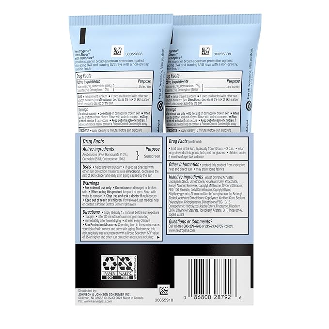 Neutrogena Ultra Sheer Dry-Touch Sunscreen For Face & Body, SPF 45 Broad Spectrum UVA/UVB Protection, Lightweight Water Resistant & Non-Greasy, Travel Size Sunscreen, 3 fl. oz 2 pack