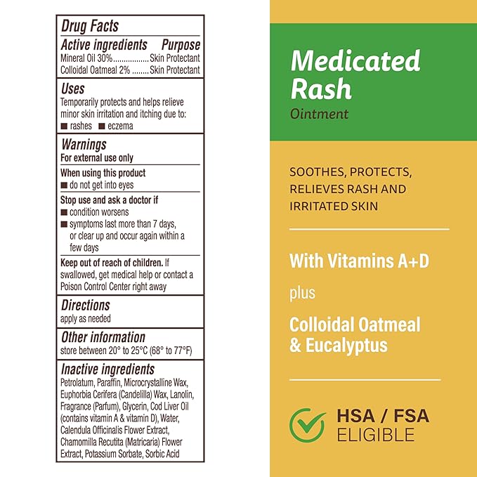 A+D Medicated Rash Ointment 1.5 oz– Relieves Rash & Skin Irritated Skin from Poison Ivy, Eczema, Beard Rash, Bikini Rash, Dry Skin, Chapped Skin, bug bites. Made with Colloidal Oatmeal