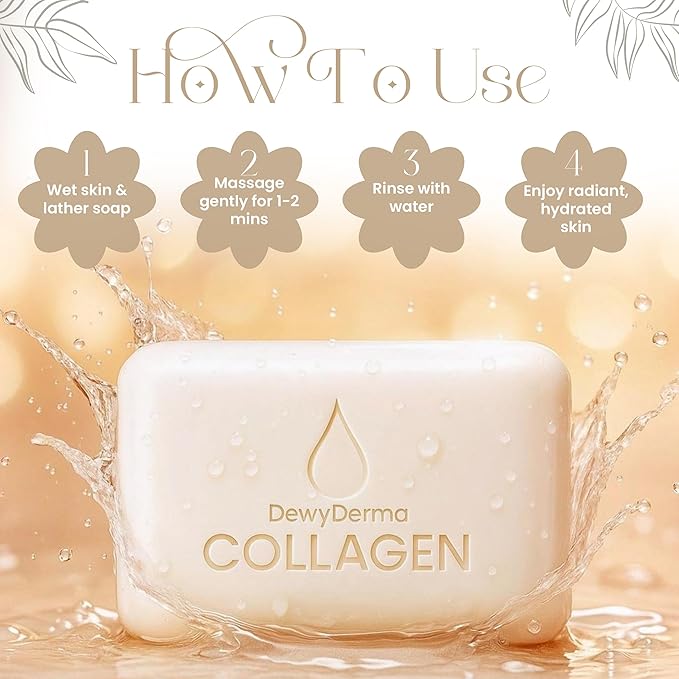 100% Pure Collagen Bar Soap For Men & Women | Natural Hand & Bath, Face & Body Soap Bar, Hydrating Body Soap Bars For Gentle Brightening Collagen Skin Care | Body Wash & Skin Care By Dewy Derma